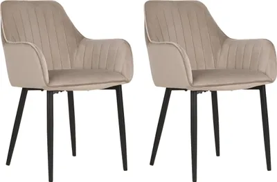 Produktbild von BELIANI Esszimmerstuhl 2er Set Taupe Samtstoff mit Schwarzen Metallbeinen Armlehnen Retro Design Polsterstuhl Wohnzimmer Esszimmer Ausstattung