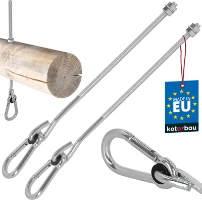 Produktbild von KOTARBAU® 2er Set Schaukelhaken mit Karabinerhaken M10 330 mm verzinkter Stahl Schaukelhaken für Holzbalken Karabinerhaken Schraubhaken Schwerlasthaken