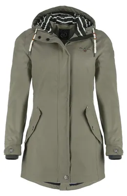 Produktbild von Dry Fashion Damen Regenmantel Kiel - Frauen Regenjacke Damen Jacke mit verstellbarer Kapuze Lang Winddicht Wasserdicht in Oliv Größe 50