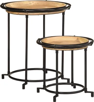 Image de Ensemble de table d'appoint 2 pcs bois massif de manguier