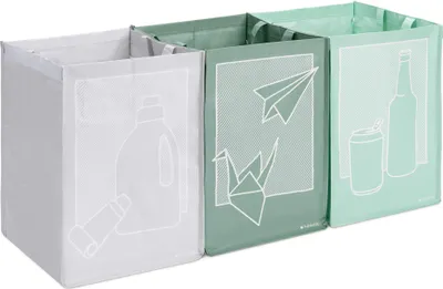 Obrázok produktu pre Navaris sada 3 recyklanch vriec na sklo, plasty a papier - 3 priehradky - systm triedenia odpadu - koe na triedenie odpadu