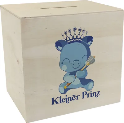 Produktbild von Kleiner Prinz Spardose aus Holz mit niedlichem Schweinchen