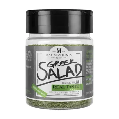 Bagatzounis Griechisches Salatgewürz 100 g im Glas auf weißem Grund