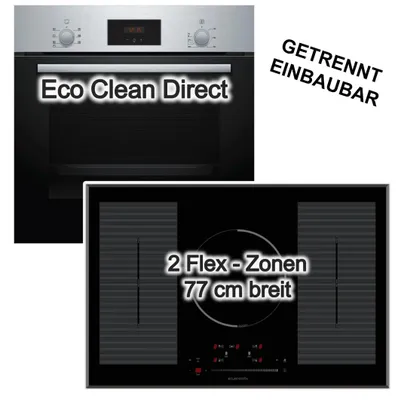 Produktbild von Herdset Backofen Bosch 3D Heißluft EcoClean + Induktionsfeld Wolkenstein 77cm Booster 5 Kochzonen flex