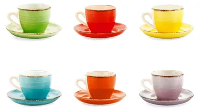 Produktbild von Set aus 6 Espressotassen mit Untertassen, Steingut, Mehrfarbig