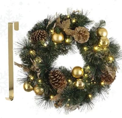Productafbeelding van Kunstkerstkrans adventskrans voor deur Ø 50 cm - Kerstdeurkrans voor binnen en buiten met 35 leds