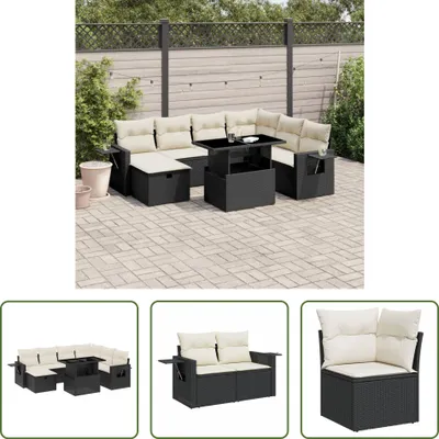 Produktbild von The Living Store 8-tlg. Garten-Sofagarnitur mit Kissen Schwarz Poly Rattan