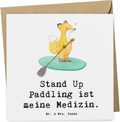 Produktbild von Mr. & Mrs. Panda Grußkarte Fuchs Stand Up Paddling - Weiß - Geschenk, anlasskarte, Glückwunschkarte, Klappkarte, doppelkarte, Subben, SUB, faltkarte, Paddle Boarding