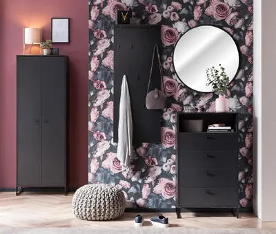 Produktbild von Garderoben Set inkl. LED-Hintergrundbeleuchtung JULBACH-80 in Schwarzmatt, B/H/T: ca: 220,2/185,5/33,05 cm