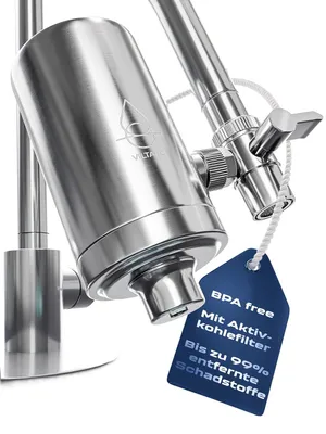 Produktbild von VILTARO Aqua CarbonPlus Edelstahl-Wasserhahnfilter mit Aktivkohle & Kalkschutz