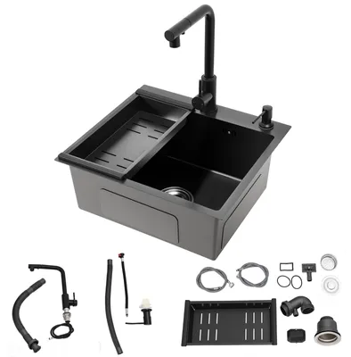 Imagen del producto de Fregadero de cocina de 50x45 cm con grifo extraíble y dispensador de jabón