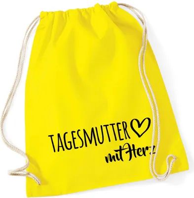 Produktbild von Huuraa Turnbeutel Tagesmutter mit Herz 12 Liter Yellow Baumwolle Rucksack Geschenkidee