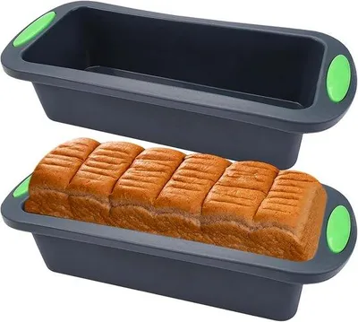 Obrázek produktu pro Sada dvou silikonových forem na pečení – rozměry 11 x 12,5 x 6 cm – obdélníkové – bez BPA – opakovaně použitelné, vhodné na chléb