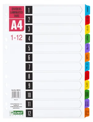 Image de Intercalaires en carton 1-12, index laminé D.RECT