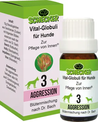 Produktbild von Schecker Vital Globuli Agression für Hunde Blütenessenzen nach der Lehre von Dr. Bach