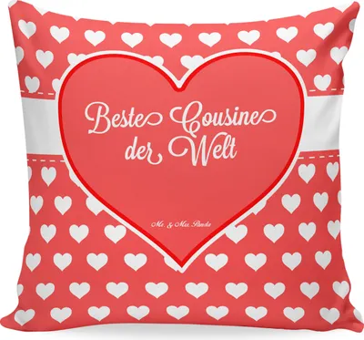 Produktbild von Mr. & Mrs. Panda kissen bedruckt Cousine - Geschenk, Kousine, Cousinchen, Familie, Sofa, Kusine, kuschelkissen 40x40, Deko, Tochter von Onkel, Dekokissen, Kuschel