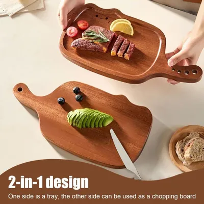 Image de Omgoods - Plateau en bois - Planche à découper 2 en 1 - Assiette de service pour fromage/charcuterie - Design ergonomique - Résistant à l'humidité - Bois d'ébène de haute qualité