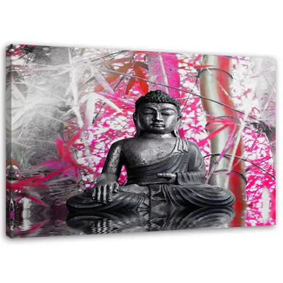 Produktbild von Leinwandbild buddha und bambus rosa blätter 90x60 cm Feeby rosa wandbild bereit zum aufhängen