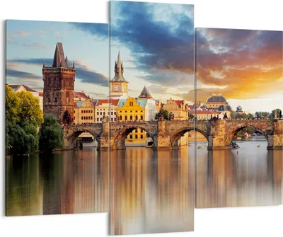 Produktbild von Bild auf Leinwand - Leinwandbild - Prag brücke geschichte fluss - 130x100cm - Wand Bild - Wanddeko - Leinwanddruck - Bilder - Kunstdruck - Wanddekoration - Leinwand bilder - Wandkunst - CB130x100-2819