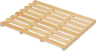 Produktbild von Famanu Badematte aus Bambus 66 x 50 cm rutschfest - Duschmatte für innen & außen - Holz-Badmatte für Sauna und Schwimmbad - Natürlich