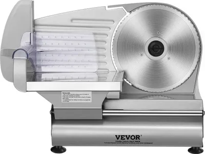 Produktbild von Fleischschneidemaschine, 180 W elektrische Delikatessenschneidemaschine mit 7,5-Zoll-Klinge aus SUS420-Edelstahl und Klingenschutz, einstellbare Schnittstärke von 0 bis 0,6 Zoll für den Hausgebrauch, leicht zu reinigen, zum Schneiden von Fleisch, Brot, Schinken und Käse