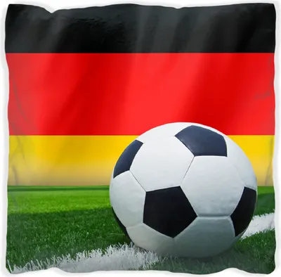 Produktbild von Wallario Premium Kissen, weiche Oberfläche, mit Motiv Fußball vor einer Deutschlandflagge, Größe: 30 x 30 cm, mit weißer Rückseite