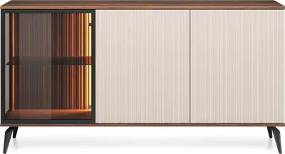 Produktbild von Furniture24 Kommode Vici K154 Mit Led Beleuchtung Sideboard Nußbaum Warmia/Kaschmir