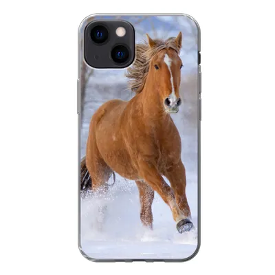 Produktbild von MuchoWow® Handyhülle Schutzhülle Hülle für iPhone 13 Pferd - Schnee - Braun Silikon Softcase Handy Hülle - Karteninhaber