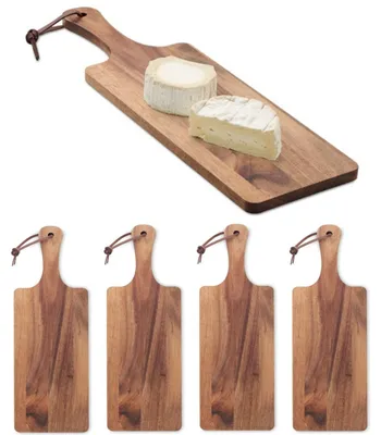 Productafbeelding van Set van 4 Houten Snackborden, Serveerplanken, Broodborden van Acaciahout Met Ophanghaakje - 38,5 cm x 11 cm