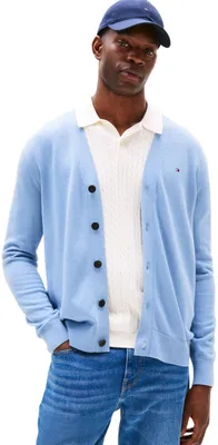 Produktbild von Tommy Hilfiger Herren Strickjacke Cardigan Essential Baumwolle mit Knopfleiste, Bla