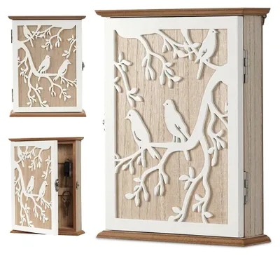 Produktbild von Design Schlüsselkästchen aus Holz, Schlüsselaufbewahrung für Flur, Schlüsselhalter, 20 x 6 x 26,5 cm, natur