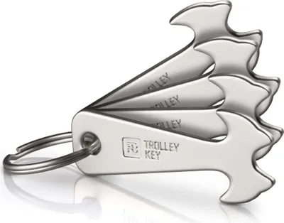 Produktbild von FABACH 4 x Trolley Key Einkaufswagenlöser - Ersetzt Einkaufswagenchip, Einkaufschip - Schlüsselanhänger aus Metall für Key Organizer und Schlüsselbund - Kein Steckenbleiben im Einkaufswagen