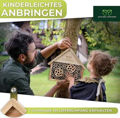 Productafbeelding van Famanu insectenhotel, ontworpen met natuurlijke materialen - Geschikt voor bijen, lieveheersbeestjes en vlinders - Om op te hangen