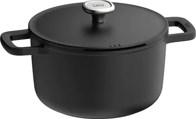 Produktbild von BergHOFF Leo Kochtopf, 24 cm, rund, recyceltem Aluminium mit keramischer Antihaftbeschichtung, induktion, Edelstahl-Deckel, schwarz, Cool-Touch-Griffe
