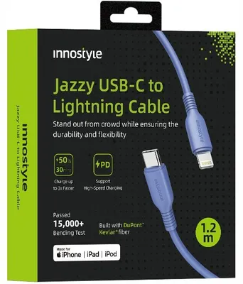 Obrázok produktu pre Innostyle Jazzy Usb-C Lightning Mfi Rýchlonabíjací Kábel Pre Iphone Polyamid 1M Modrý