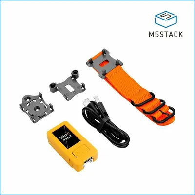 Produktbild von M5Stack StickC Plus2 mit Uhr-Zubehör, Farb-LCD 240x135, ESP32-Chip, Mikrofon, LEGO Adapter, Armband