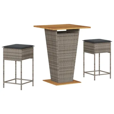 Produktbild von vidaXL 3-tlg. Gartenbar-Set mit Kissen Grau Poly Rattan