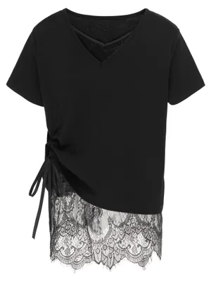 Produktbild von Bluse für Damen in Schwarz, Größe S, reguläre Passform mit zarter Spitze
