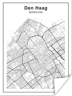 Produktbild von MuchoWow® Poster Stadtplan - Den Haag - Schwarz und Weiß 60x80 cm - Schlafzimmer Dekoration