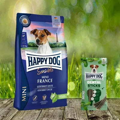 Produktbild von Happy Dog Supreme Mini France 4 kg + Happy Dog Dental Snacks Dental Sticks Mini *geschenkt*