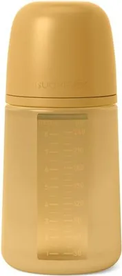 Obrázek produktu pro Suavinex, láhev se silikonovou lahví, 240 ml, s fyziologickou savičkou SX Pro ze silikonu, s antikolikovým ventilem, střední průtok (M), pro děti + 3 měsíce, barva Essence, hořčice