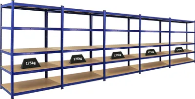 Produktbild von Mega Deal | 5x Schwerlastregal TAURUS | HxBxT 180x120x60cm | Fachlast 175kg | Blau