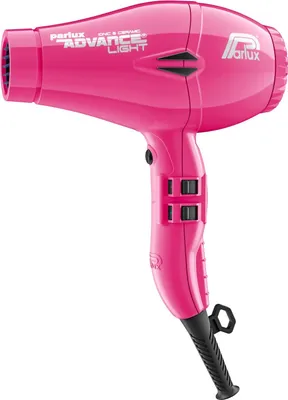 A pink Parlux Advance Light Ionic & Ceramic hair dryer is shown against a white background.