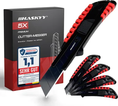 Produktbild von HASKYY Cuttermesser Teppichmesser 5x Premium Cutter Schwarz/Rot