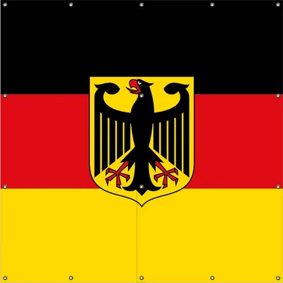 Produktbild von Wallario Outdoor-Poster für Garten oder Balkon, Motiv Deutsche Flagge mit Wappen, in ca. 180 x 180 cm