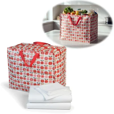 Produktbild von LS-LebenStil XXL Jumbo Bag Apfel Rot Weiß 55cm faltbar Kunstsoff Einkaufstasche Unterbettkommode Aufbewahrungstasche Kleidung Bettdecken Kissen