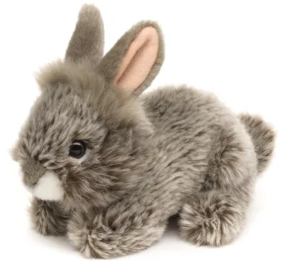 Produktbild von Uni-Toys - Angorakaninchen grau, liegend - 18 cm (Länge) - Plüsch-Hase, Kaninchen - Plüschtier, Kuscheltier