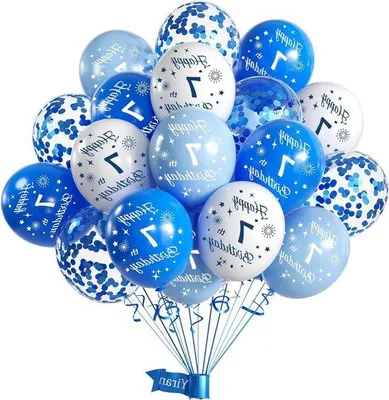 Image de Décoration pour l'anniversaire d'un enfant de 7 ans - ballons bleus et blancs pour garçon
