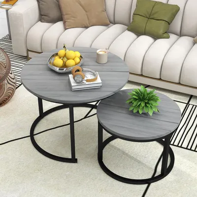 Couchtisch-Set 2er, rund, grau, Ø 60/40 cm, Nesttische