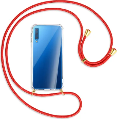 Produktbild von Handykette Backcover-Schutzhülle mit Band (Metall goldfarben) für Samsung Galaxy A7 2018 - rot
